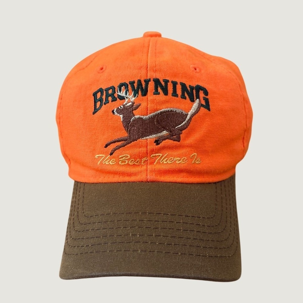Browning Hat Mens Orange Brown Buck Deer Embroidered Hunting SIZE OSFM